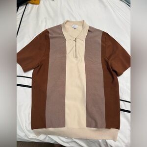 Reiss Brown, Taupe & Cream Zip Polo
